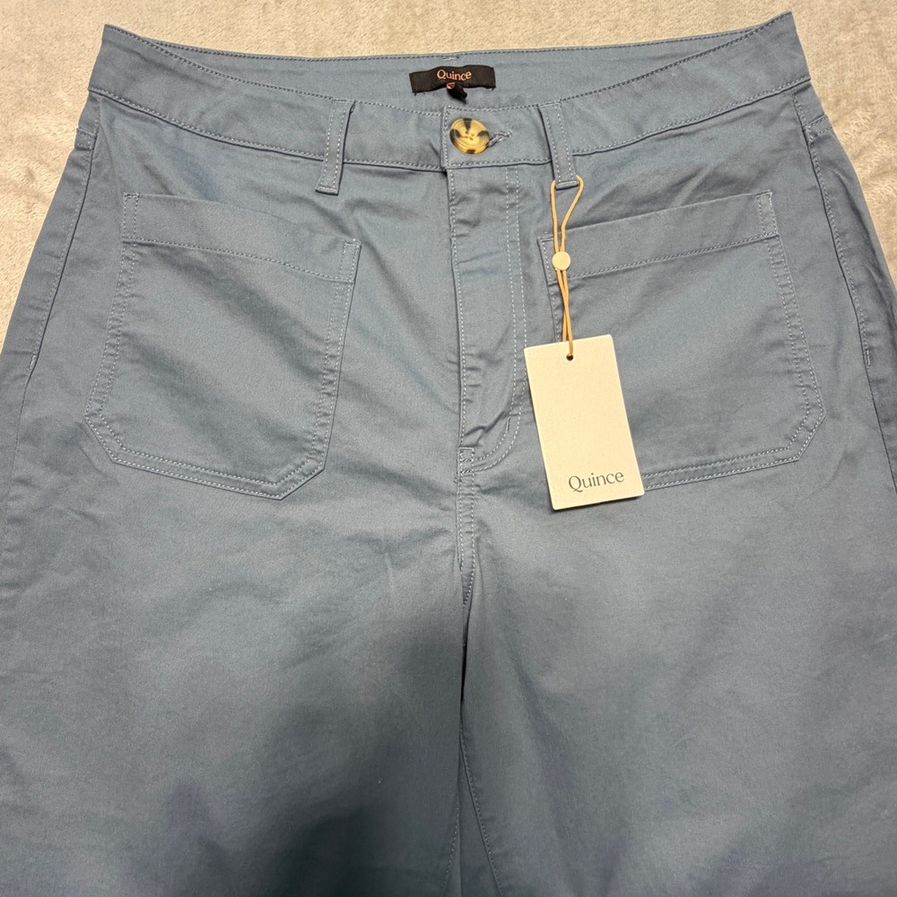 Quince Organic Stretch Cotton Chino Cropped Wide Leg Aegean Blue Pants - Picture 13 of 16